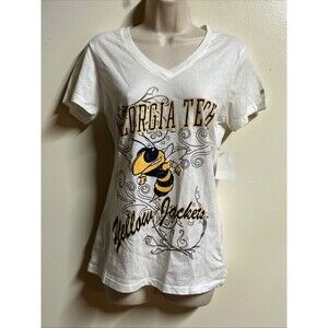 NWT Soffe Georgia Tech Women's Size Medium White  VNeck TShirt Yellow Jackets